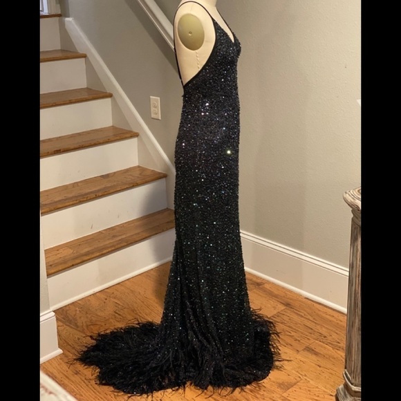 Haute Hippie Sequin Bead Feather Embellished Gown - Picture 16 of 16